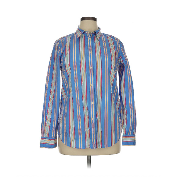 Lauren Ralph Lauren Blue Striped Button-Down Collared Long Sleeve Sz 14 Preppy - Picture 1 of 10